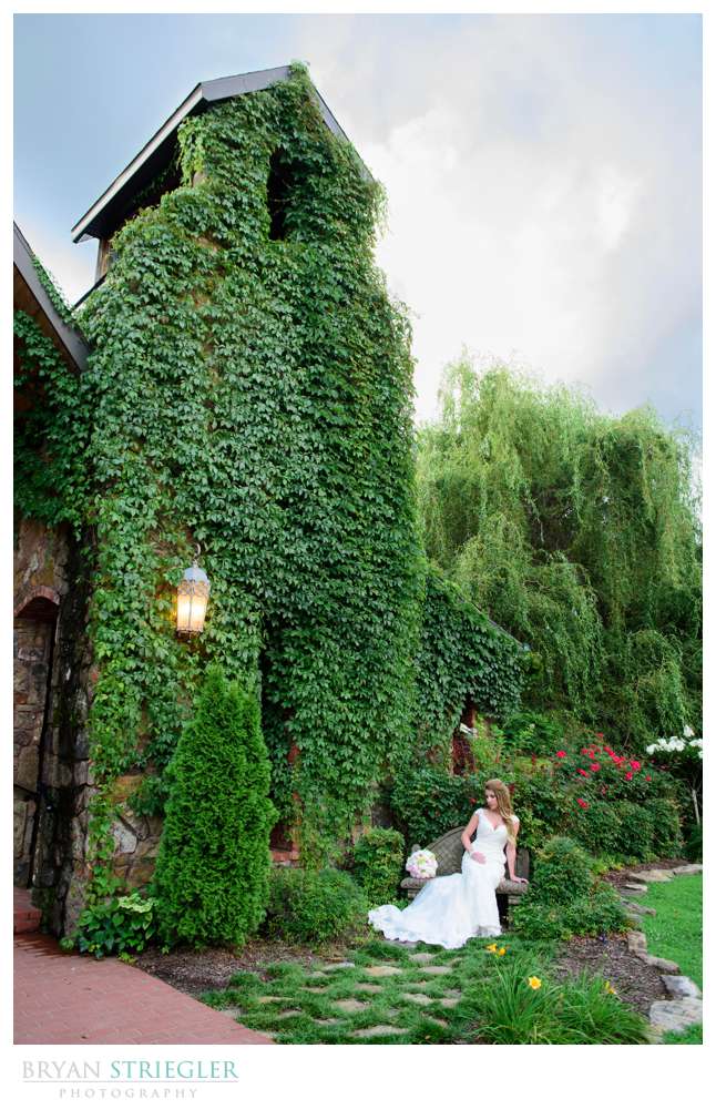 bride seated in front of Matt lane Farm